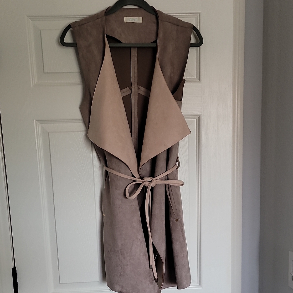 Sky Purple & Baby Pink Faux Suede Sleeveless Wrap Coat